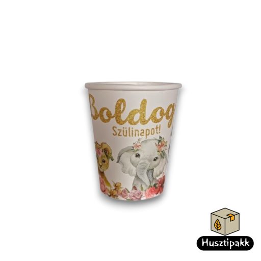 Papírpohár - Állatos, Boldog Szülinapot! felirat 250ml 6db