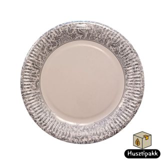 Papírtányér ezüst fehér mintás 22,7cm 8db