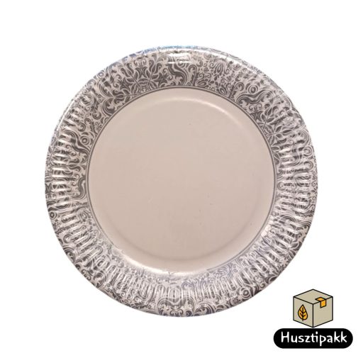 Papírtányér ezüst fehér mintás 22,7cm 8db