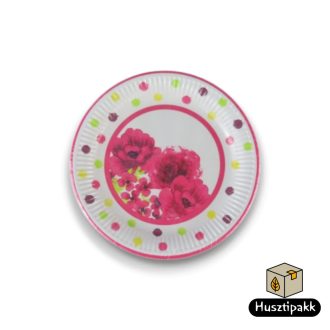 Papírtányér virágos pöttyös 23cm 20db