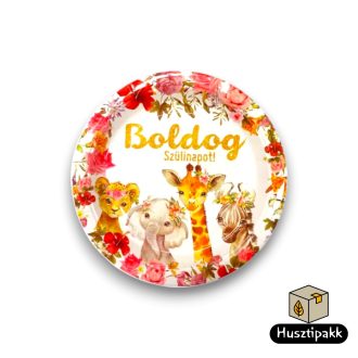   Papírtányér,állatos, boldog születésnap felirattal, 22cm 6db