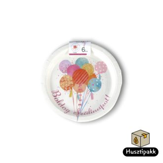   Papírtányér,lufis Boldog Születésnapot felirat, 22cm 6db