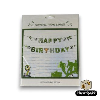   Zászlófüzér - Happy Birthday felirat, focilabda, zöld, 3 m