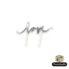Tortadísz, beszúró love felirat, ezüst 17,5cm