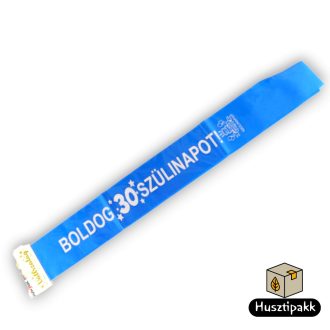 Vállszalag Boldog 30 Szülinapot felirat, kék 1,6mx9,5cm