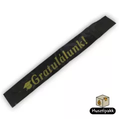 Vállszalag Gratulálunk felirat, fekete-arany 1,6mx9,5cm