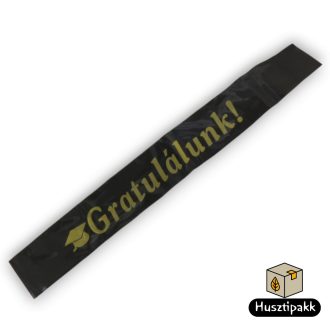 Vállszalag Gratulálunk felirat, fekete-arany 1,6mx9,5cm