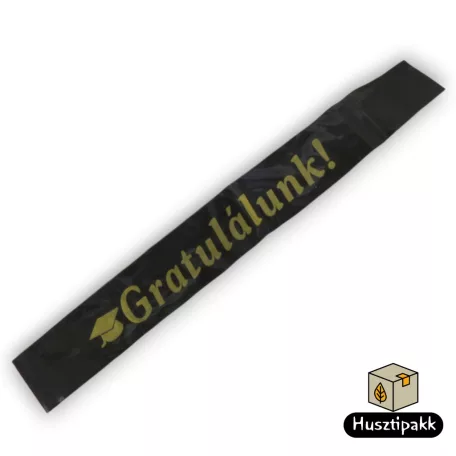Vállszalag Gratulálunk felirat, fekete-arany 1,6mx9,5cm
