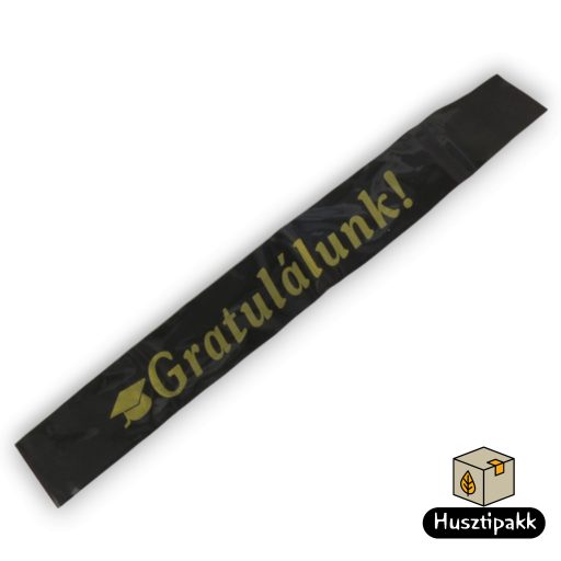 Vállszalag Gratulálunk felirat, fekete-arany 1,6mx9,5cm