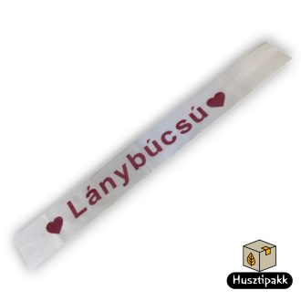   Vállszalag Lánybúcsú felirat, fehér-rózsaszín 1,6mx9,5cm