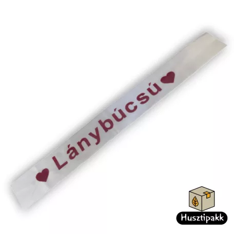 Vállszalag Lánybúcsú felirat, fehér-rózsaszín 1,6mx9,5cm