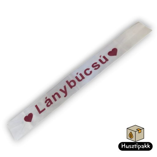 Vállszalag Lánybúcsú felirat, fehér-rózsaszín 1,6mx9,5cm