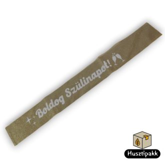   Vállszalag Boldog Szülinapot felirat, arany-fehér 1,6mx9,5cm