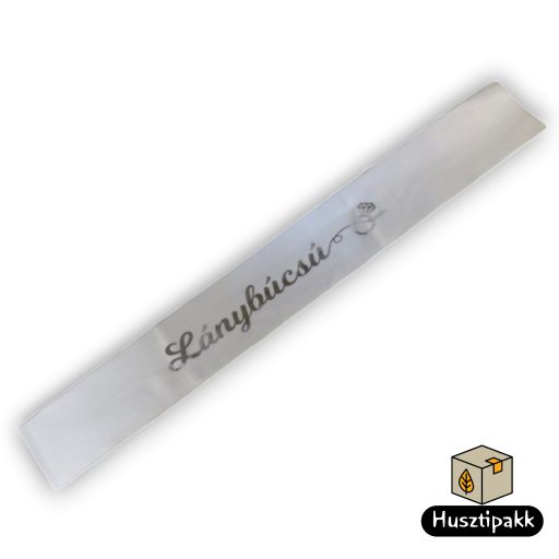 Vállszalag Lánybúcsú felirat, fehér-ezüst 1,6mx9,5cm