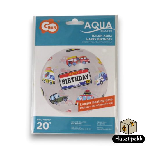Fólia lufi Happy Birthday autók átlátszó kerek 46cm