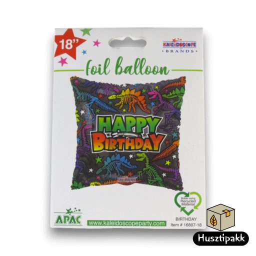 Fólia lufi Happy Birthday dínók négyzet 46cm