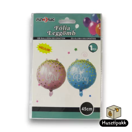 Fólia lufi Baby Girl rózsaszín csillagos kerek 46cm