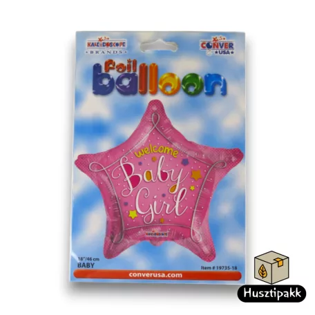 Fólia lufi Baby Girl rózsaszín csillag 46cm
