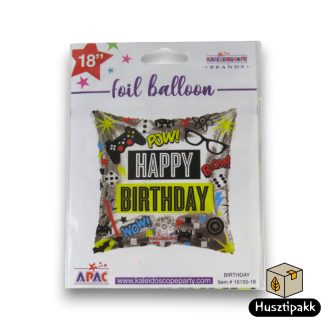 Fólia lufi Happy Birthday videójátékos négyzet 46cm