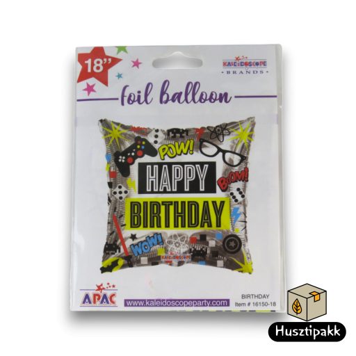 Fólia lufi Happy Birthday videójátékos négyzet 46cm