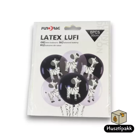 Latex lufi zebra, fekete fehér 30 6db