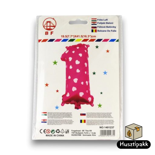 Fólia lufi szám 1, Rózsaszín, 41,5cm