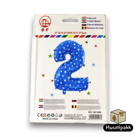 Fólia lufi szám 2, Kék, 45,5cm