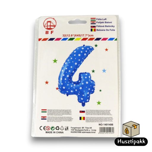 Fólia lufi szám 4, Kék, 45cm