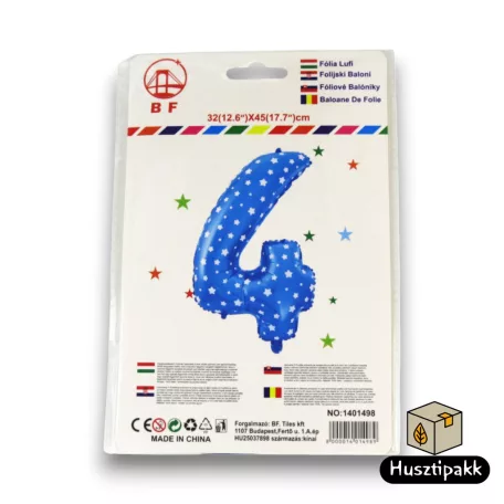 Fólia lufi szám 4, Kék, 45cm