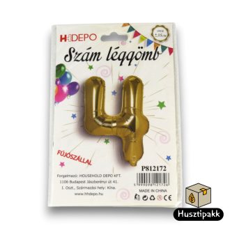 Fólia lufi szám 4, Arany, 35cm