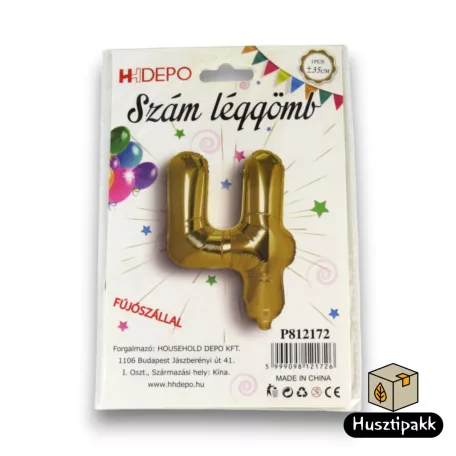 Fólia lufi szám 4, Arany, 40cm