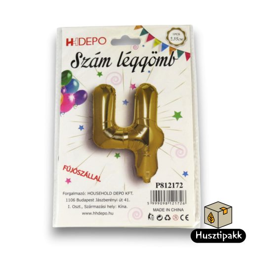Fólia lufi szám 4, Arany, 35cm