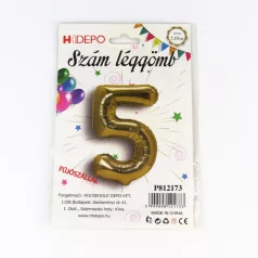 Fólia lufi szám 5, Arany, 40cm