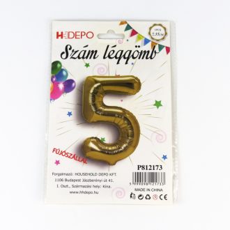 Fólia lufi szám 5, Arany, 35cm