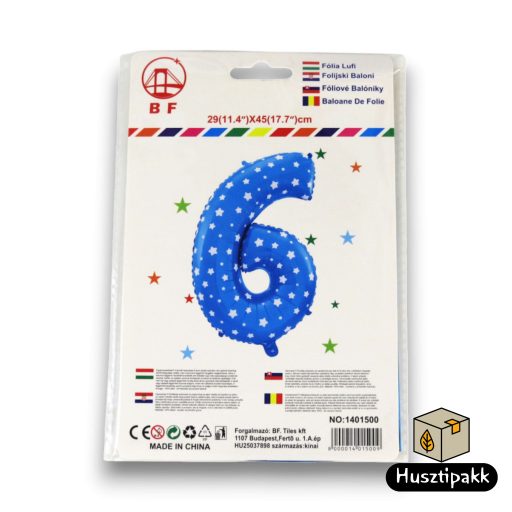 Fólia lufi szám 6, Kék, 46cm
