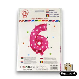 Fólia lufi szám 6, Rózsaszín, 46cm