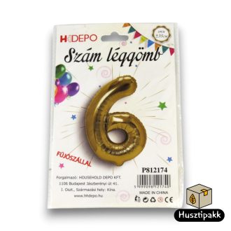 Fólia lufi szám 6, Arany, 35cm