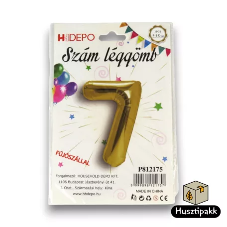 Fólia lufi szám 7, Arany, 40cm