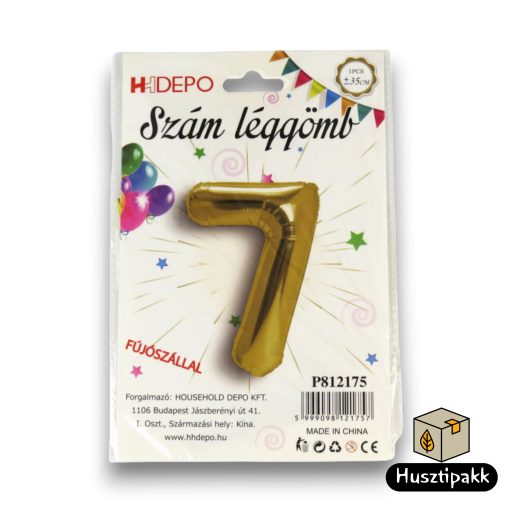 Fólia lufi szám 7, Arany, 35cm