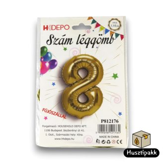 Fólia lufi szám 8, Arany, 35cm