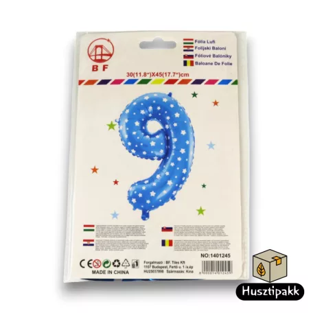 Fólia lufi szám 9, Kék, 45cm