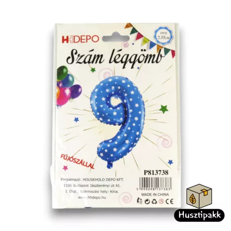 Fólia lufi szám 9, Kék, 35cm