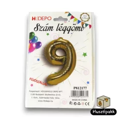Fólia lufi szám 9, Arany, 40cm