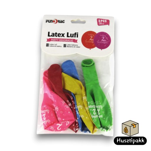 Latex lufi, számos szülinapi, 2, színes 30cm 5db