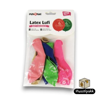 Latex lufi, számos szülinapi, 6, színes 30cm 5db