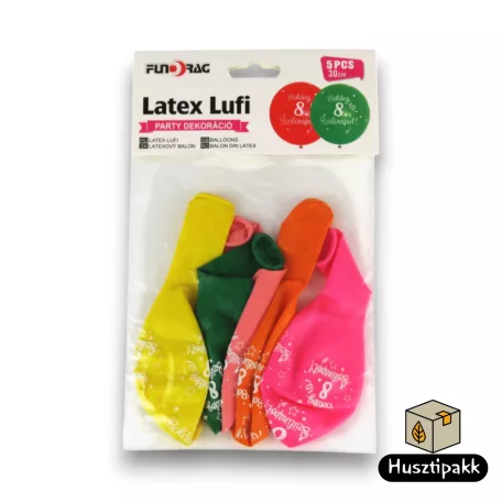 Latex lufi, számos szülinapi, 8, színes 30cm 5db