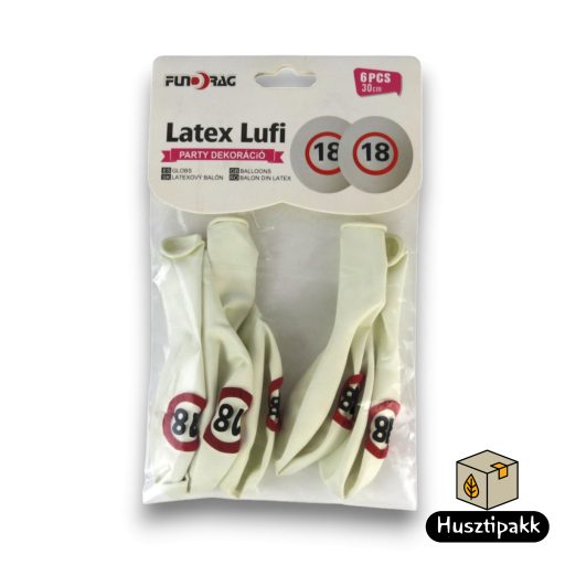 Latex lufi, számos szülinapi, 18, táblás 30cm 6db