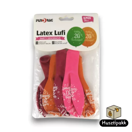 Latex lufi, számos szülinapi, 20, színes 30cm 5db