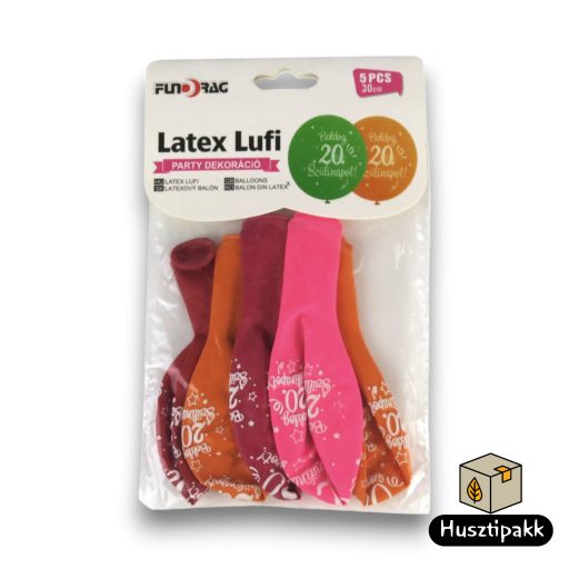 Latex lufi, számos szülinapi, 20, színes 30cm 5db