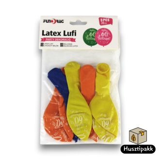 Latex lufi, számos szülinapi, 60, színes 30cm 5db